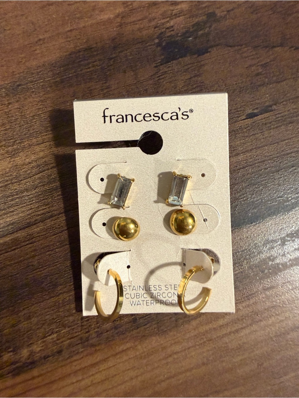 Francesca's Gold Earring Trio on Card